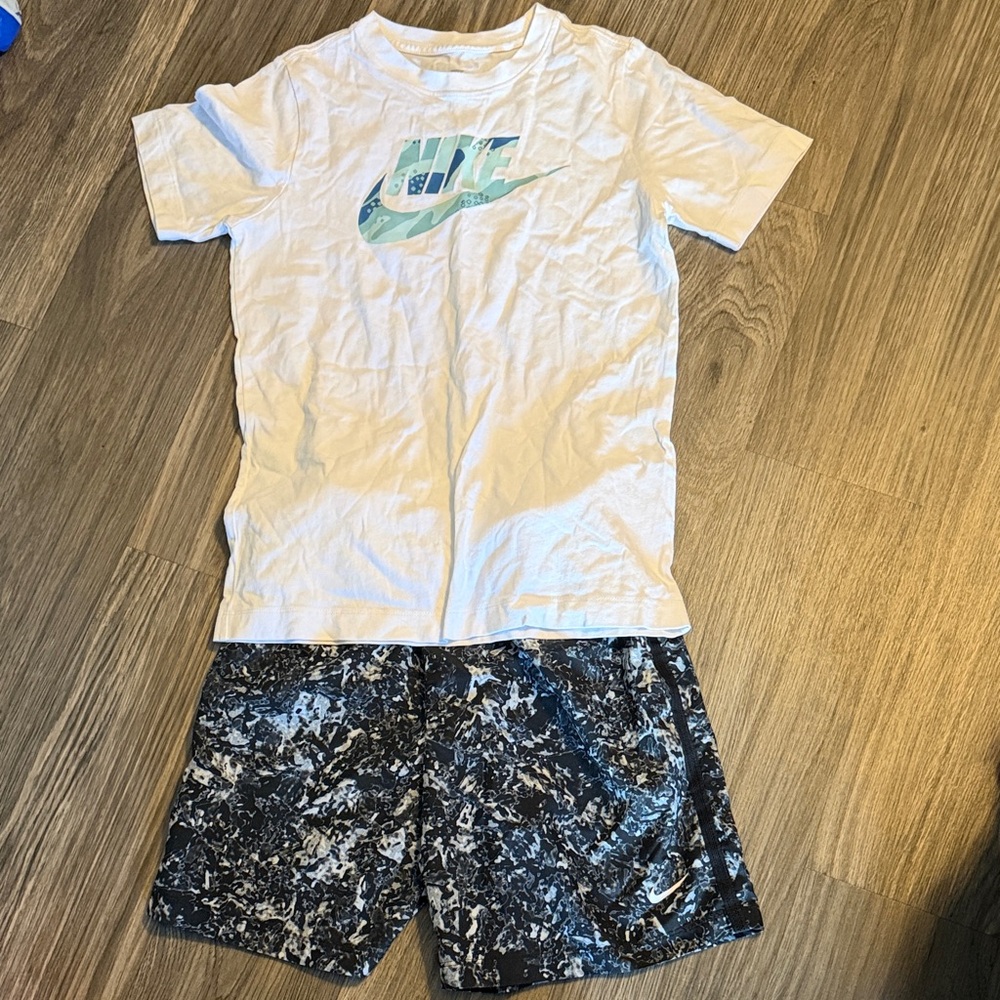 Nike White Tee and Black Graphic Shorts